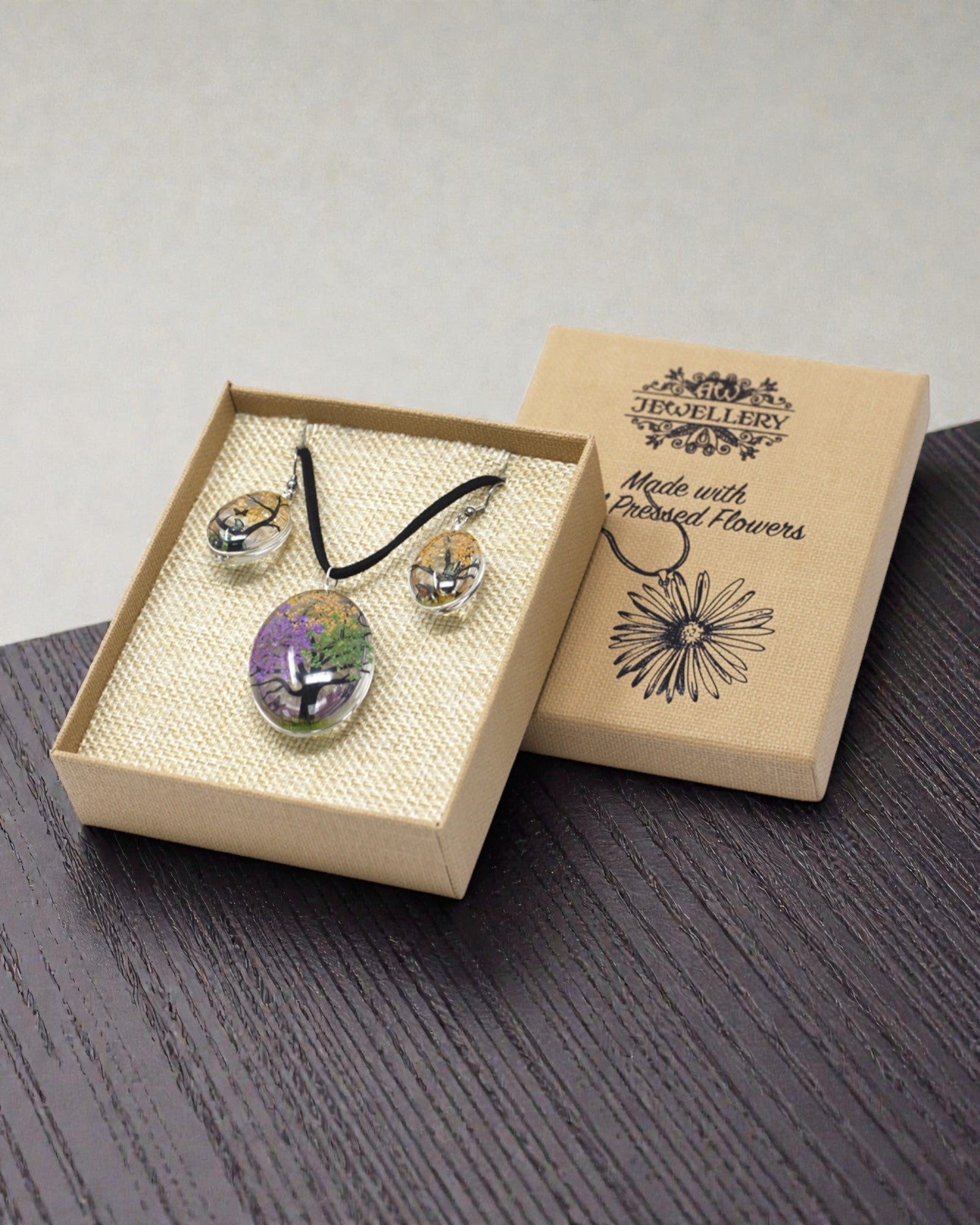 Caleidoscopio de la Naturaleza – Set de joyería con flores secas Árbol de la Vida, mix de colores