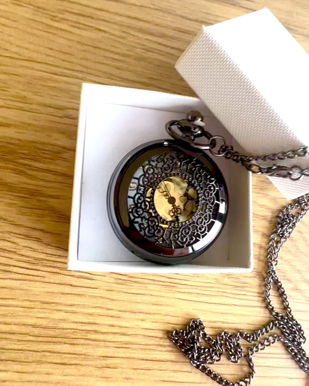 Reloj de Bolsillo Negro „Midnight Elegance”, personalización para regalo con grabado