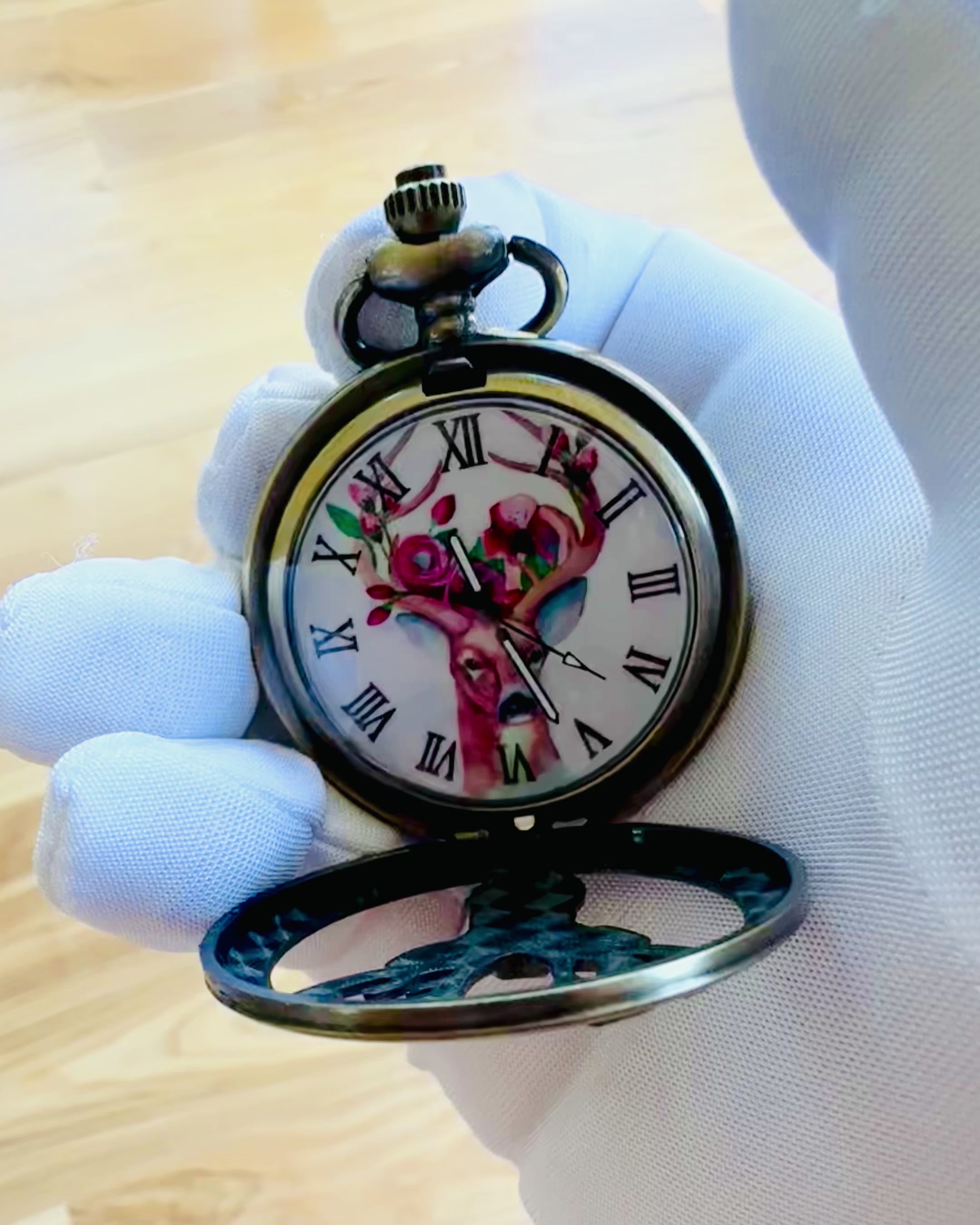 Reloj de bolsillo Guardián del Bosque - Elegante reloj con motivo de ciervo, posibilidad de personalización con grabado