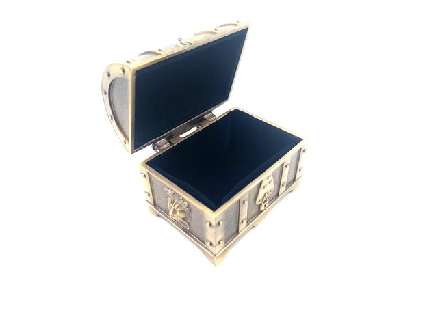 Cofre del tesoro metálico retro con grabado - Caja plateada de 7x5x5 cm