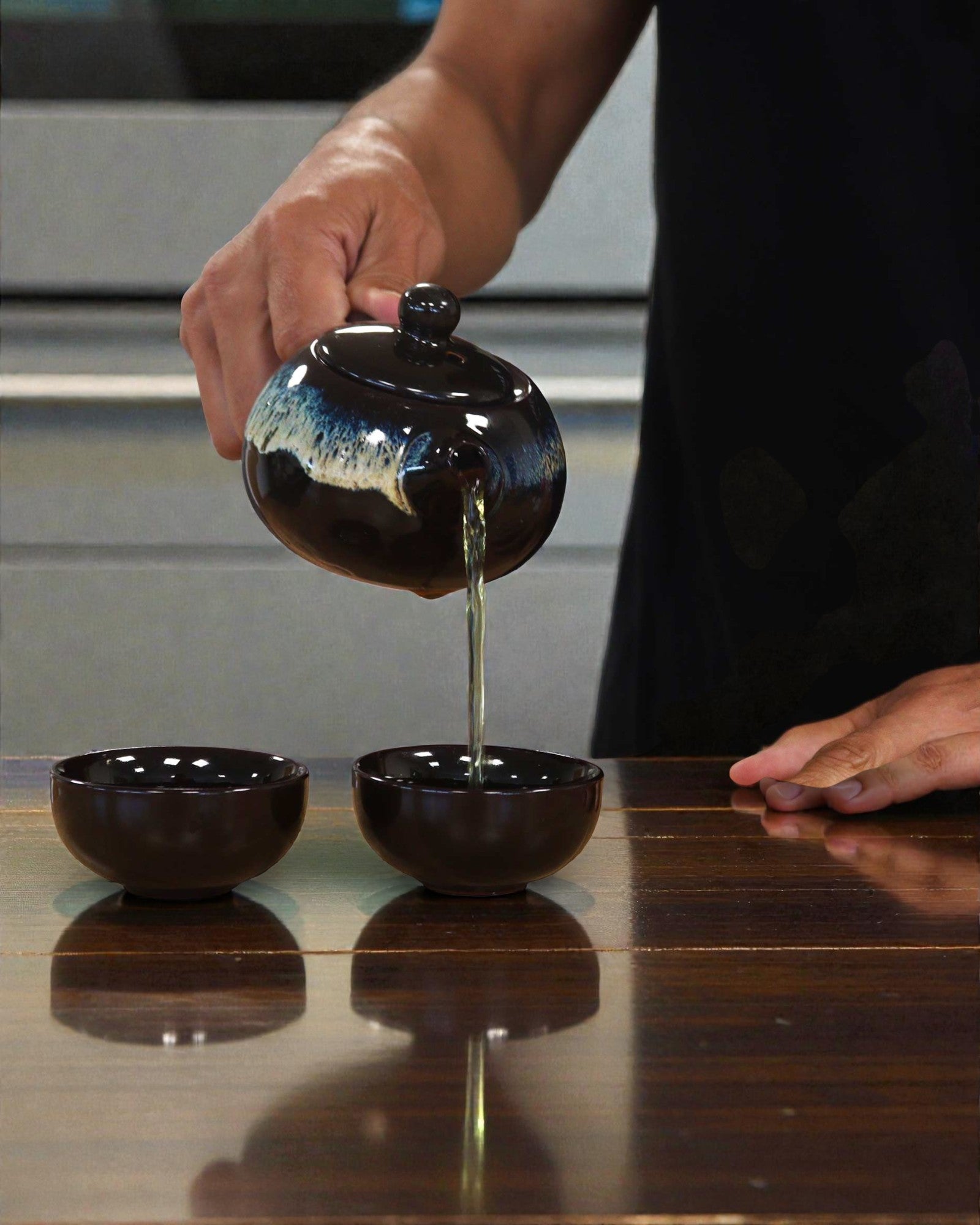 Esmalte Negro – Juego de té pequeño con 2 tazas