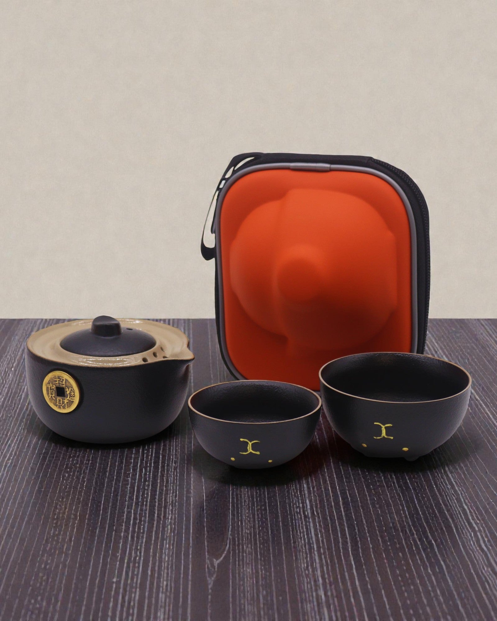 Gato Negro de la Suerte – Juego de té con 2 tazas (Negro)