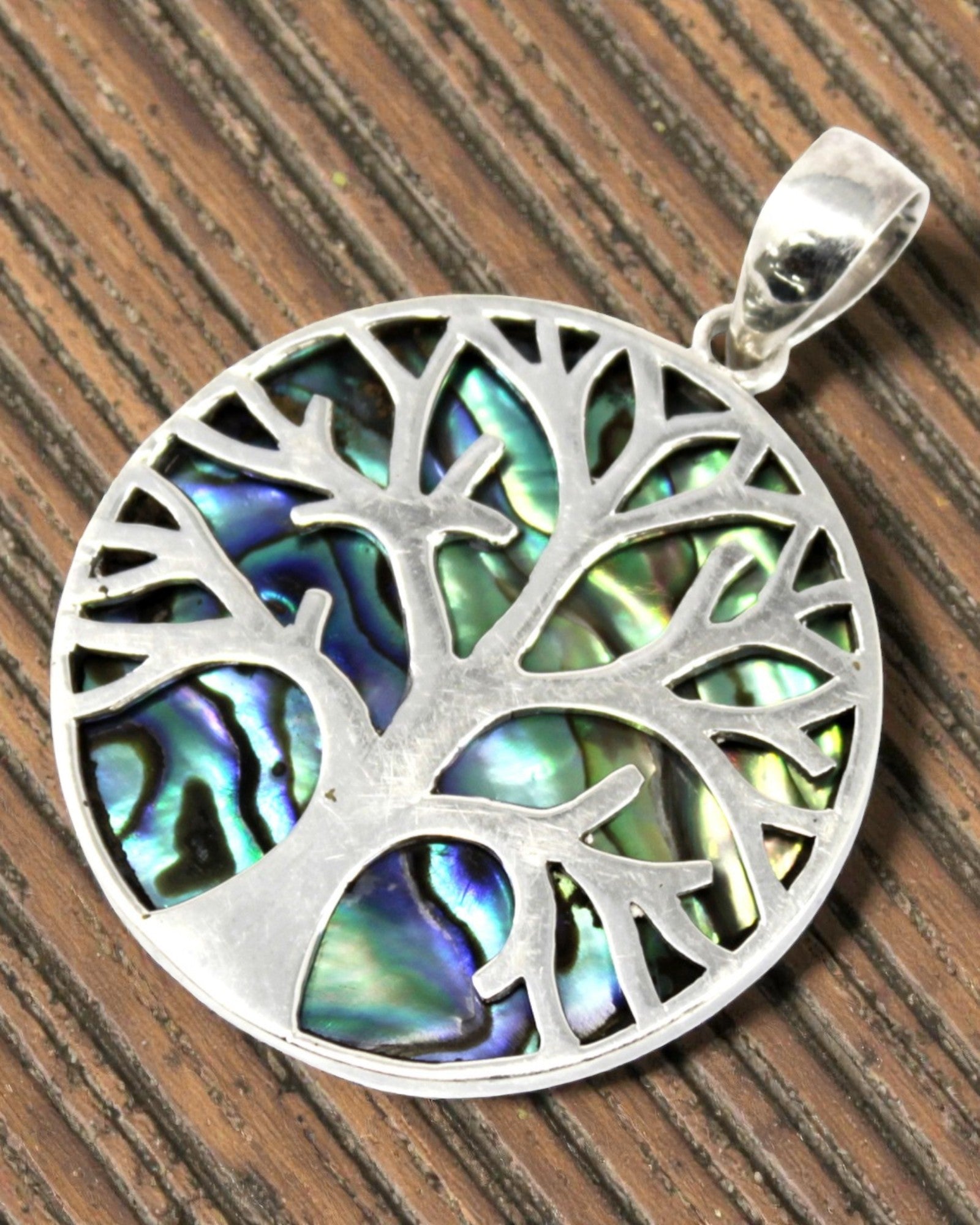 Colgante de Plata Árbol de la Vida 30 mm – Abalone Ocean Glow