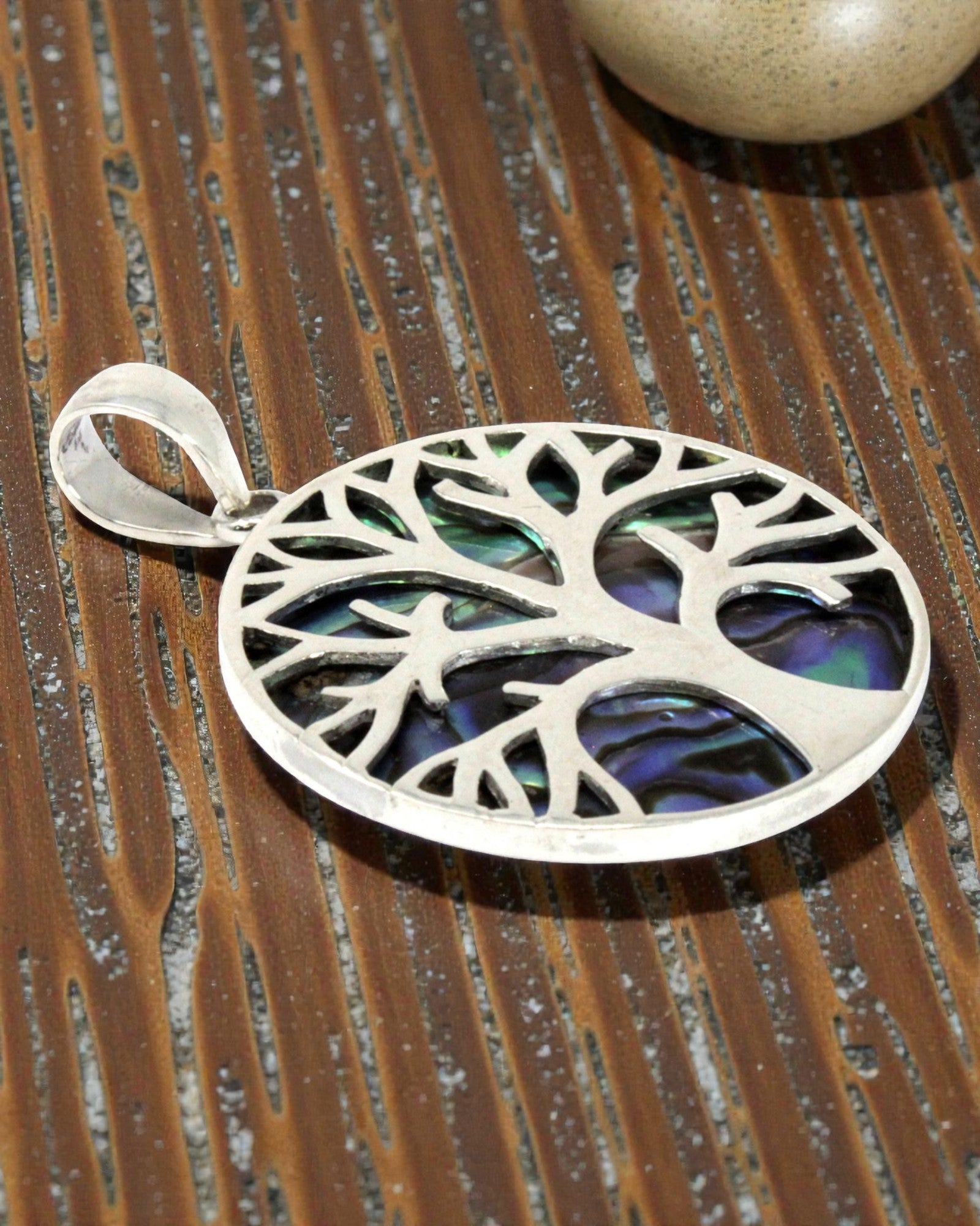 Colgante de Plata Árbol de la Vida 30 mm – Abalone Ocean Glow