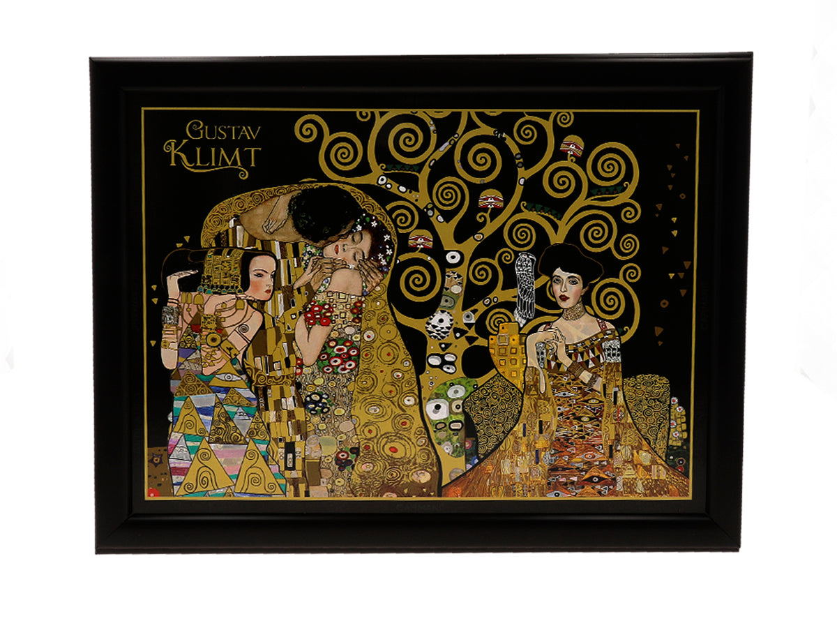 Soporte para portátil G. Klimt, El beso (CARMANI), personalizable mediante grabado, ideal para regalo, dimensiones 30.5x40.5cm, elegante y cómodo para trabajar sobre las rodillas