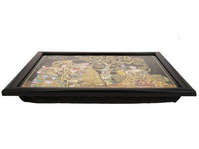 Soporte para portátil G. Klimt, El beso (CARMANI), personalizable mediante grabado, ideal para regalo, dimensiones 30.5x40.5cm, elegante y cómodo para trabajar sobre las rodillas