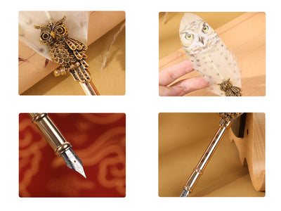 Juego de escritura - Pluma estilográfica con plumín, tinta y juego para sellos, personalizable mediante grabado
