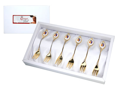Juego de 6 tenedores pequeños, tenedores pequeños chapados en oro de 24K, motivo de frutas