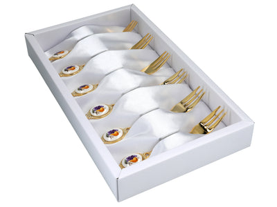 Juego de 6 tenedores pequeños, tenedores pequeños chapados en oro de 24K, motivo de frutas
