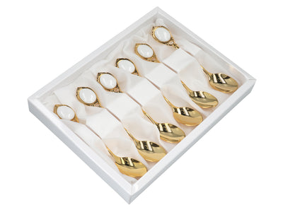 Juego de 6 cucharillas chapadas en oro de 24K Ojos blancos CARMANI, personalizable mediante grabado - regalo elegante para cualquier ocasión, dimensiones 13 cm