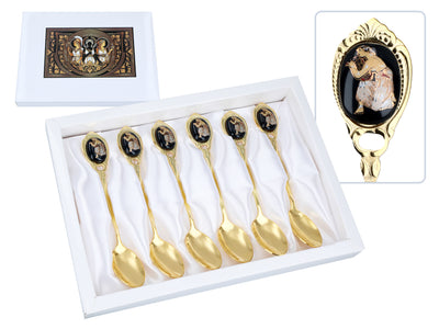 Set de 6 cucharillas recubiertas de oro de 24K con motivo griego