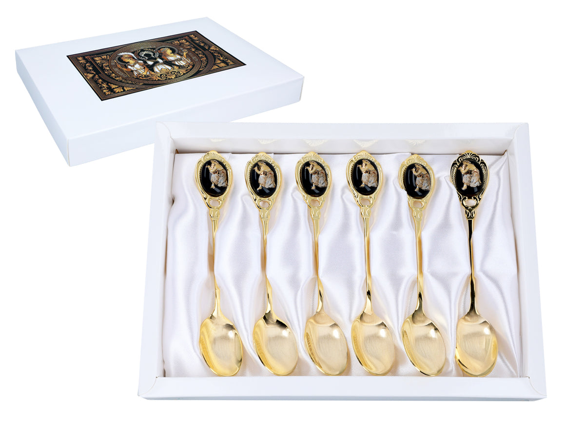 Set de 6 cucharillas recubiertas de oro de 24K con motivo griego