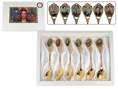 Set de 6 cucharillas recubiertas de oro de 24K F. Kahlo personalizable con grabado - elegantes cubiertos para regalo, 13 cm, CARMANI