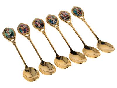 Set de 6 cucharillas recubiertas de oro de 24K F. Kahlo personalizable con grabado - elegantes cubiertos para regalo, 13 cm, CARMANI