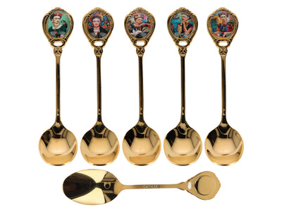 Set de 6 cucharillas recubiertas de oro de 24K F. Kahlo personalizable con grabado - elegantes cubiertos para regalo, 13 cm, CARMANI