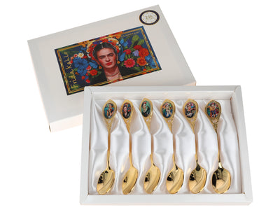 Set de 6 cucharillas recubiertas de oro de 24K F. Kahlo personalizable con grabado - elegantes cubiertos para regalo, 13 cm, CARMANI