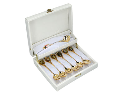 Juego de 6 cucharillas chapadas en oro de 24K con 1 cucharilla para el azúcar