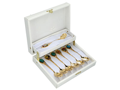 Set de 6 cucharillas recubiertas de oro de 24K con 1 cucharilla para azúcar - V. van Gogh, surtido, personalizable con grabado, elegante estuche para regalo, dimensiones 13 cm