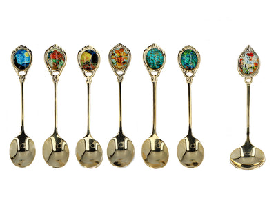 Set de 6 cucharillas recubiertas de oro de 24K con 1 cucharilla para azúcar - V. van Gogh, surtido, personalizable con grabado, elegante estuche para regalo, dimensiones 13 cm