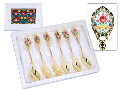 Juego de 6 cucharillas, cucharillas chapadas en oro de 24K