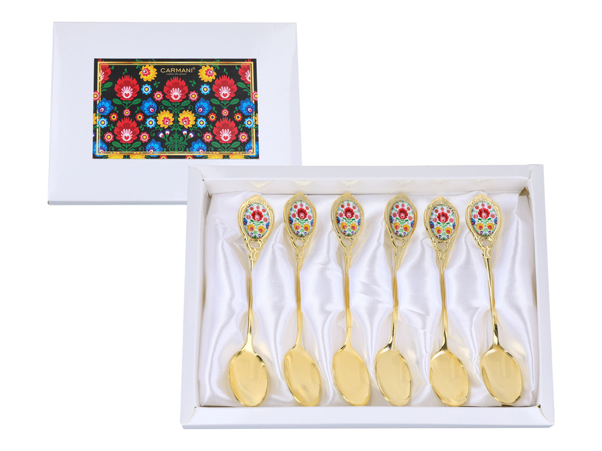 Juego de 6 cucharillas, cucharillas chapadas en oro de 24K