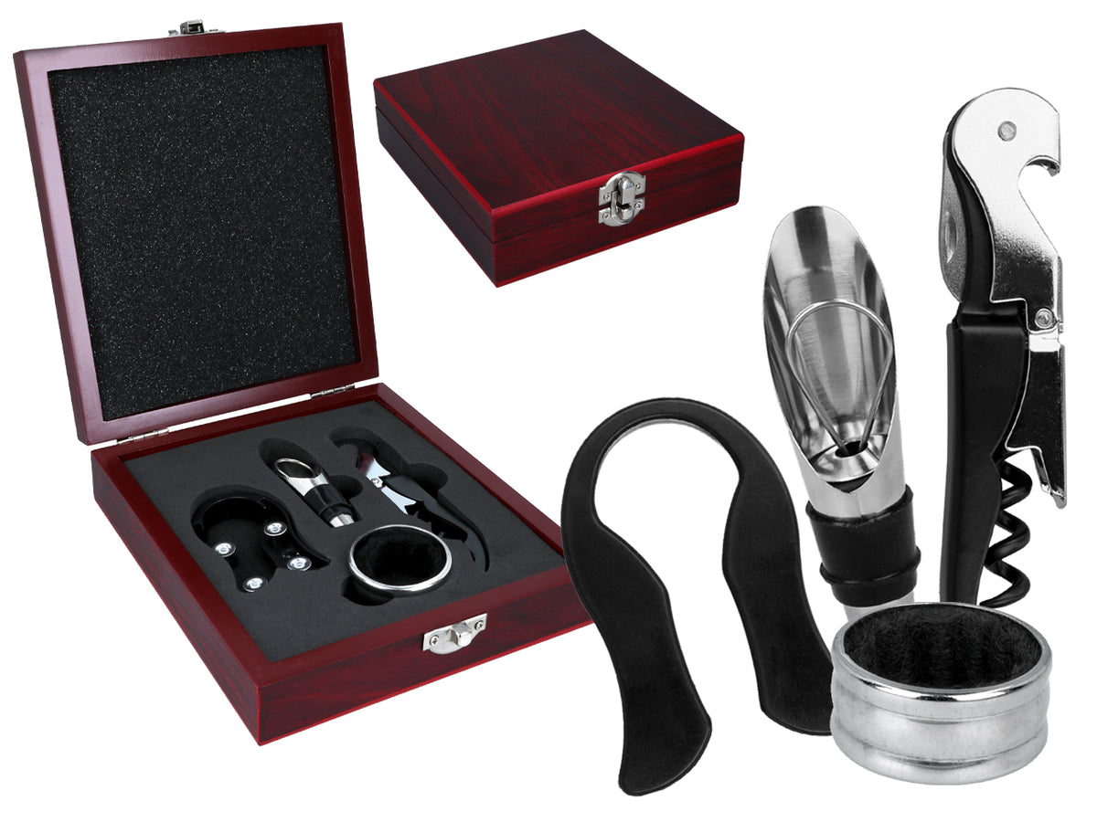 Set para abrir botellas de vino en una elegante caja de madera personalizable con grabado