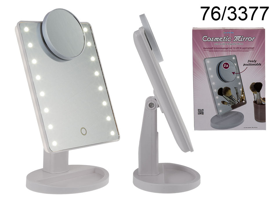 Espejo cosmético LED iluminado con aumento de 5x, posibilidad de personalización mediante grabado