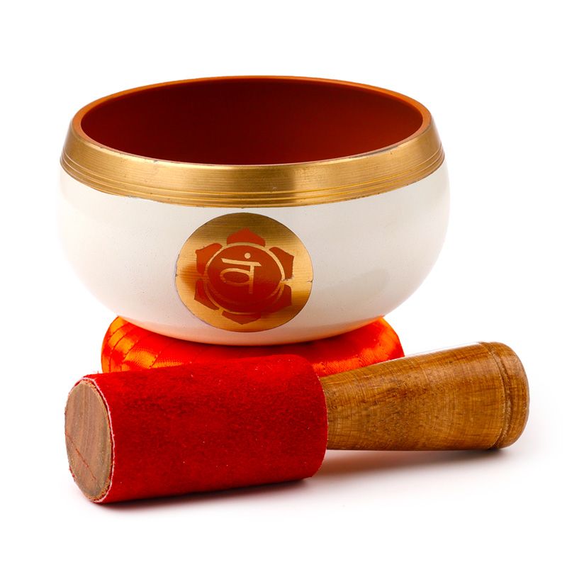 Cuenco cantor de chakra naranja con posibilidad de personalización mediante grabado, cuenco metálico sonoro, ideal para regalo, diámetro 10 cm, altura 5 cm