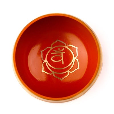 Cuenco cantor de chakra naranja con posibilidad de personalización mediante grabado, cuenco metálico sonoro, ideal para regalo, diámetro 10 cm, altura 5 cm