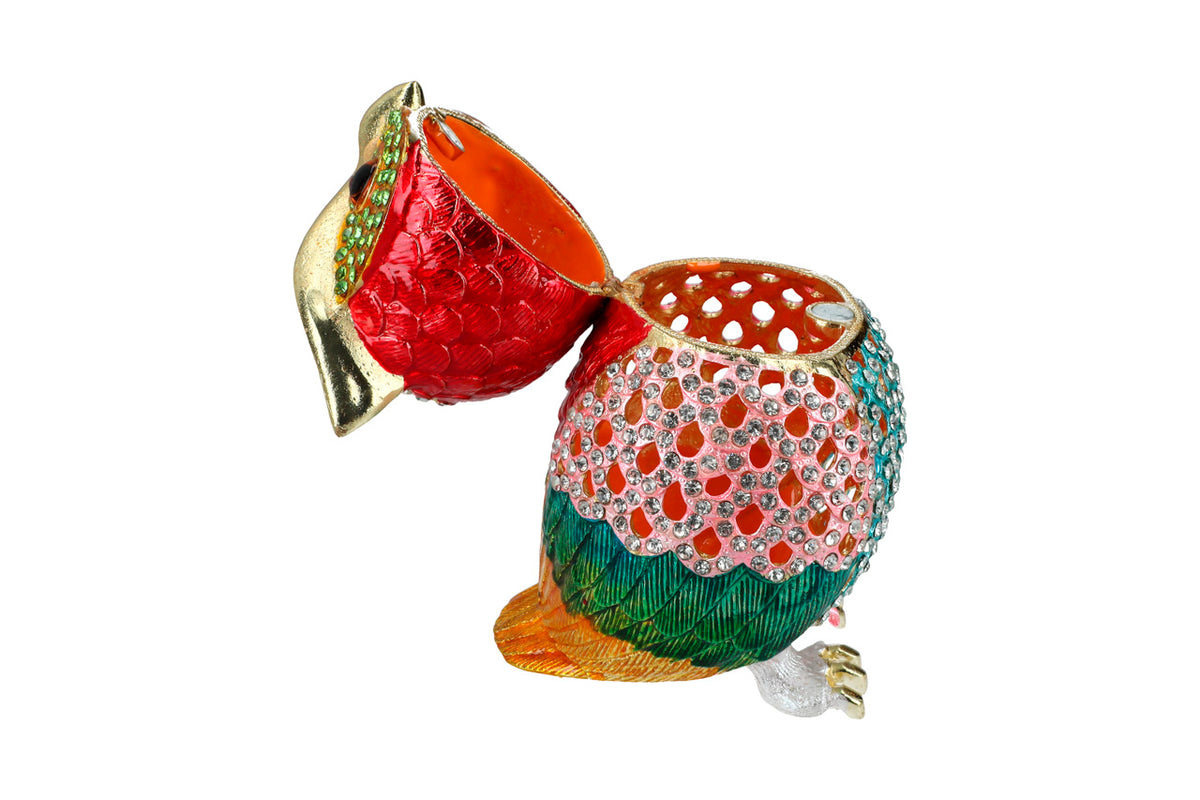 Joyero metálico calado con forma de búho, personalizable con grabado, ideal como regalo, altura de 15,5 cm, decorativo y funcional para guardar joyas