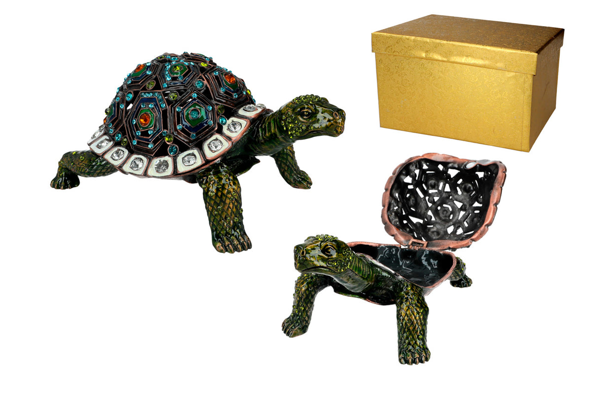 Joyero metálico calado con forma de tortuga, para guardar joyas, personalizable con grabado