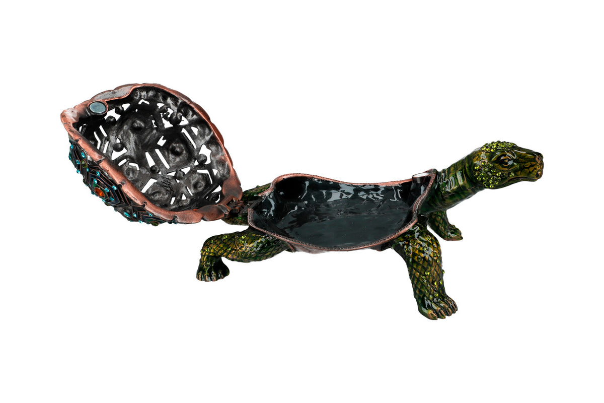 Joyero metálico calado con forma de tortuga, para guardar joyas, personalizable con grabado