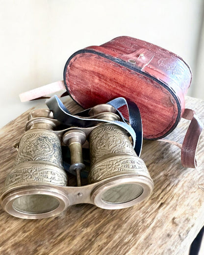 Prismáticos con estuche de cuero Victorian's Eye, 11 cm de latón, decorados a mano, personalización con grabado para regalo