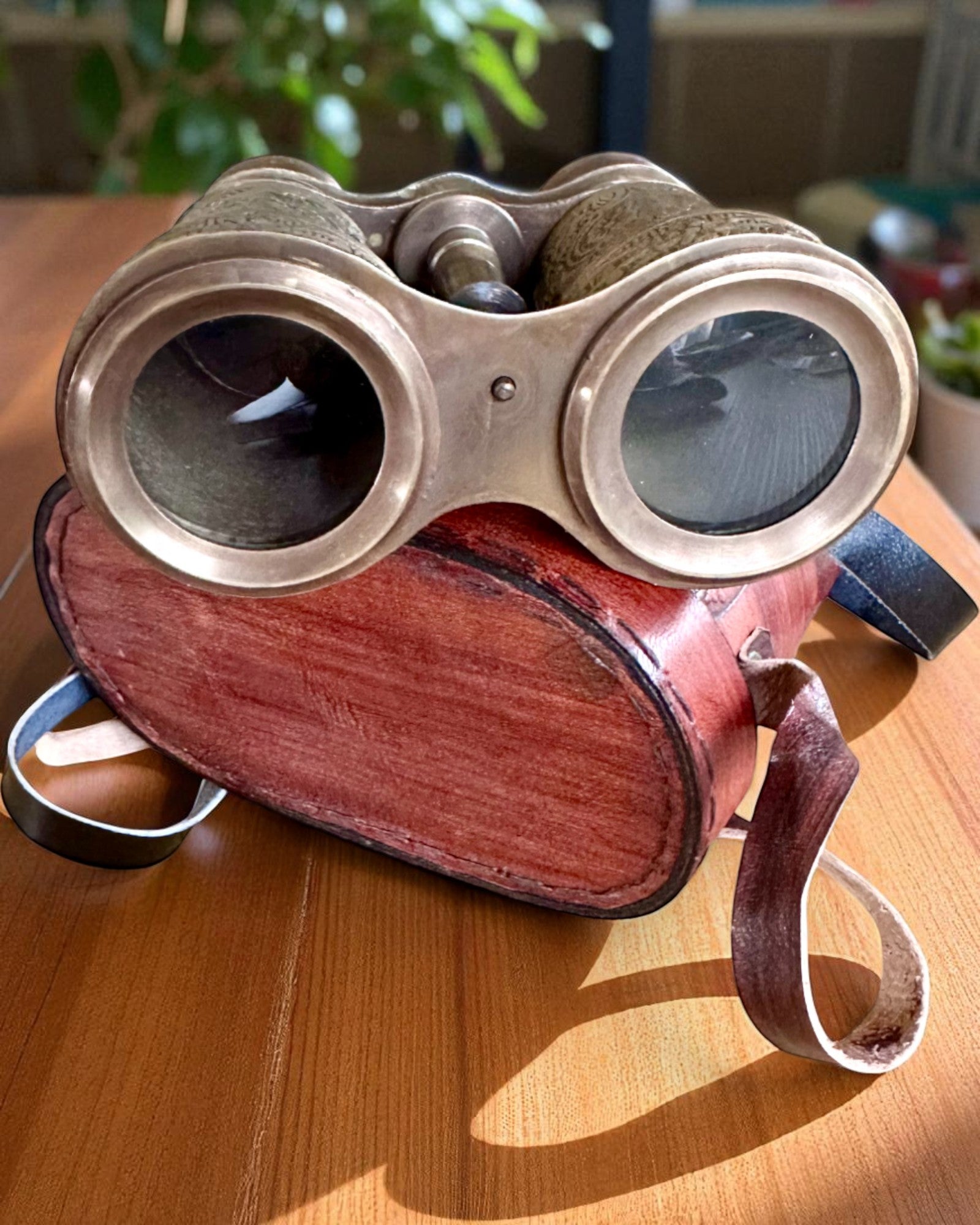 Prismáticos con estuche de cuero Victorian's Eye, 11 cm de latón, decorados a mano, personalización con grabado para regalo