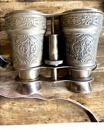 Prismáticos con estuche de cuero Victorian's Eye, 11 cm de latón, decorados a mano, personalización con grabado para regalo