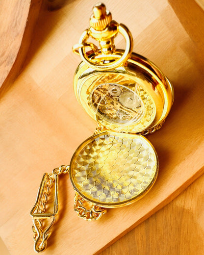 Reloj de Bolsillo Grand Elegance con Doble Tapa, Manual, Color Dorado, con grabado para regalo