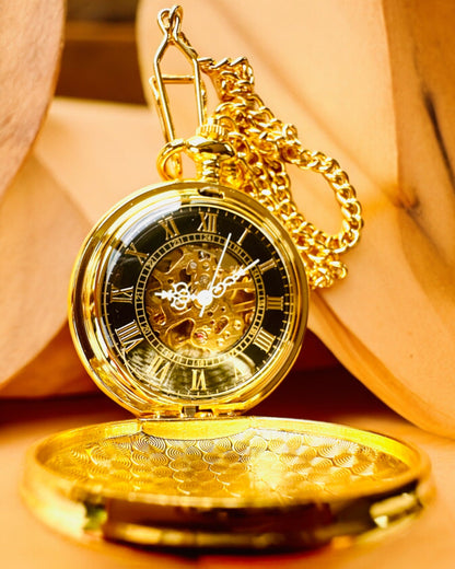 Reloj de Bolsillo Grand Elegance con Doble Tapa, Manual, Color Dorado, con grabado para regalo