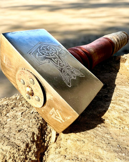 Martillo Mjölnir de los Skalds – 33 cm, Martillo Vikingo Forjado a Mano con Opción de Grabado