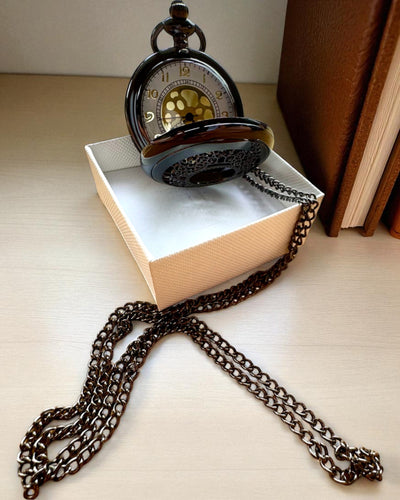 Reloj de Bolsillo Negro „Midnight Elegance”, personalización para regalo con grabado