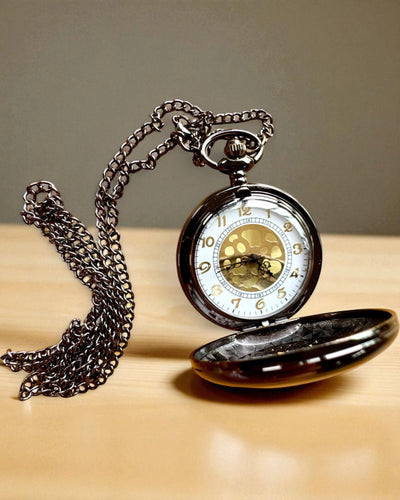 Reloj de Bolsillo Negro „Midnight Elegance”, personalización para regalo con grabado