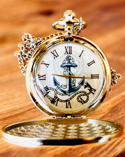 Reloj de Bolsillo "Ancla Dorada" - personalización para regalo con grabado
