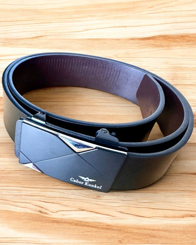 Cinturón Negro para Hombre con Hebilla Automática Cabor Kunkel, posibilidad de personalización con grabado para regalo