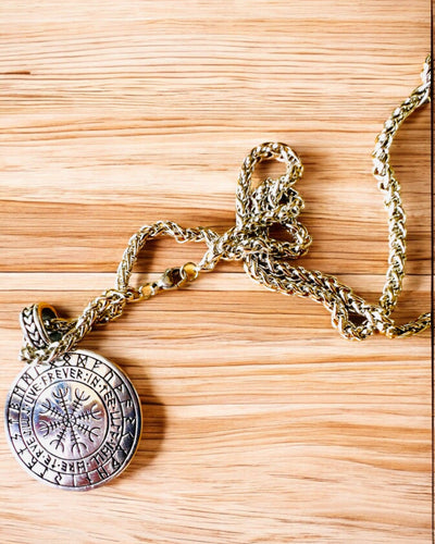 Collar "Árbol de la Vida" de acero inoxidable con personalización, con el símbolo Aegishjalmur, (Casco del Terror)