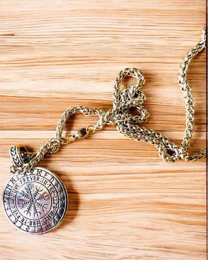 Collar "Árbol de la Vida" de acero inoxidable con personalización, con el símbolo Aegishjalmur, (Casco del Terror)