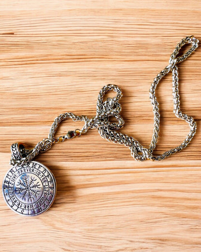 Collar "Árbol de la Vida" de acero inoxidable con personalización, con el símbolo Aegishjalmur, (Casco del Terror)