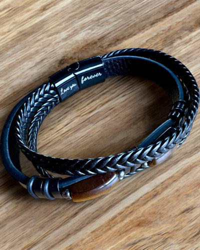 Pulsera Masculina Magnetic Love – de cuero con posibilidad de personalización con grabado para regalo