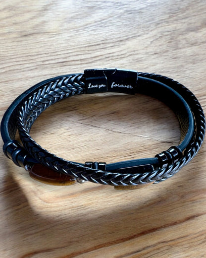 Pulsera Masculina Magnetic Love – de cuero con posibilidad de personalización con grabado para regalo