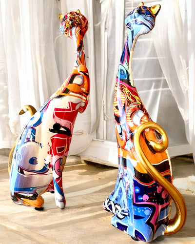 Figuras de Gatos Abstractos "ArtCats", Pintadas a Mano, Resina – 25 cm, 2 uds.