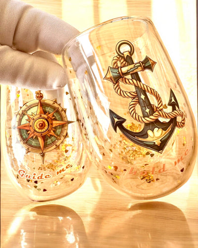 Vasos "Nautical Dreams" con doble pared y copos dorados - set de 2 piezas, capacidad de 300 ml, posibilidad de personalización con grabado.