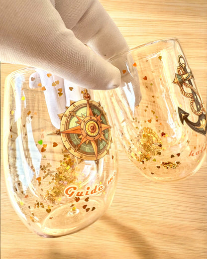 Vasos "Nautical Dreams" con doble pared y copos dorados - set de 2 piezas, capacidad de 300 ml, posibilidad de personalización con grabado.